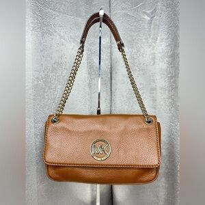 Michael Kors Fulton Pebble Leather Shoulder Flap Bag Brown One Size